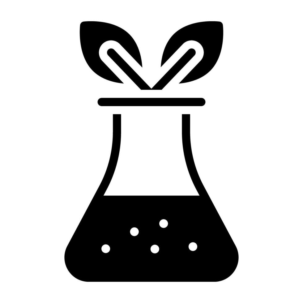 Leaves inside flask showcasing biochemistry icon vector