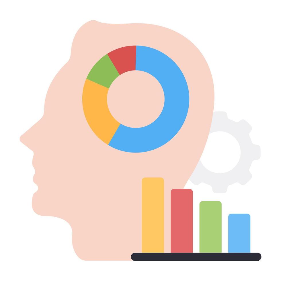 Pie chart inside mind, analyst mind icon vector