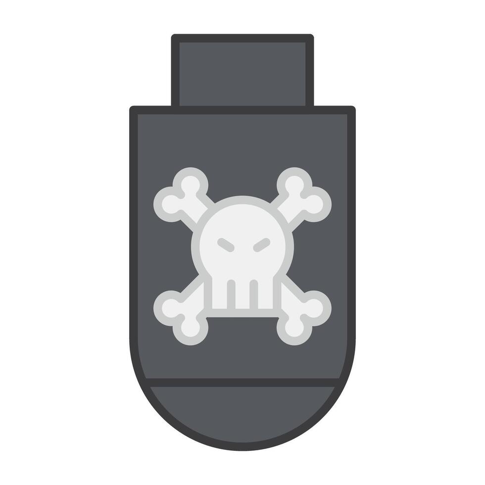 Danger sign on pendrive, flat design of hacked usb vector