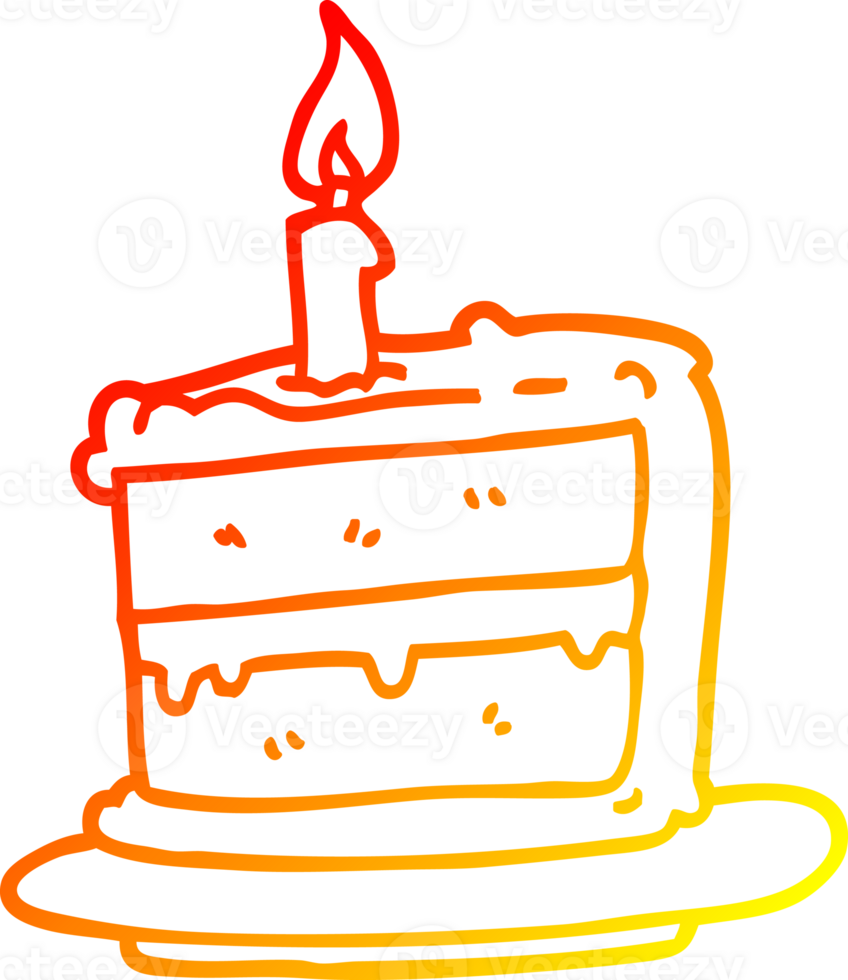 warm gradient line drawing of a cartoon birthday cake png