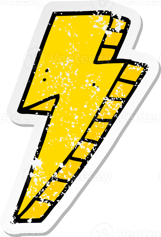 distressed sticker of a cartoon lightning bolt png