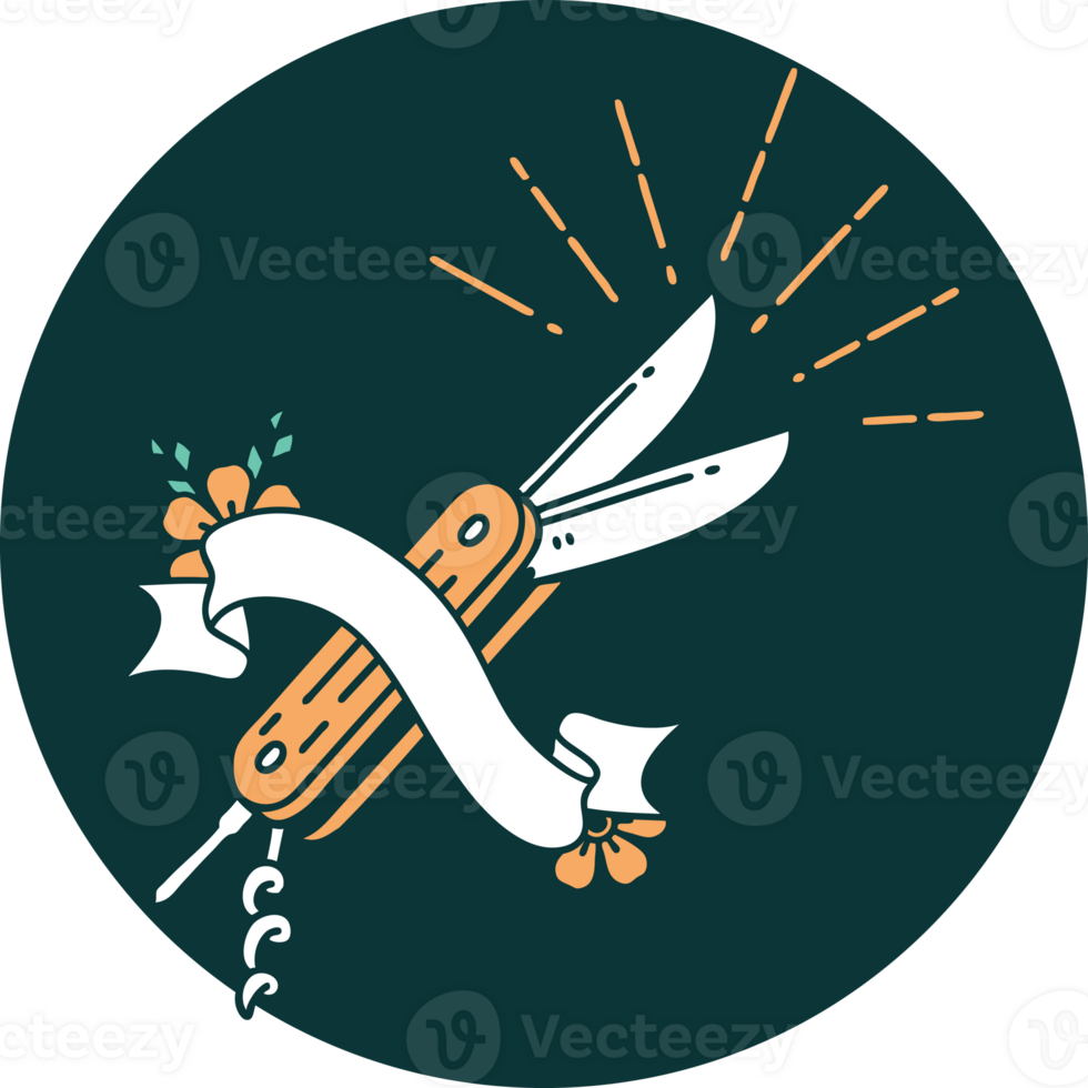 icon of a tattoo style folding knife png