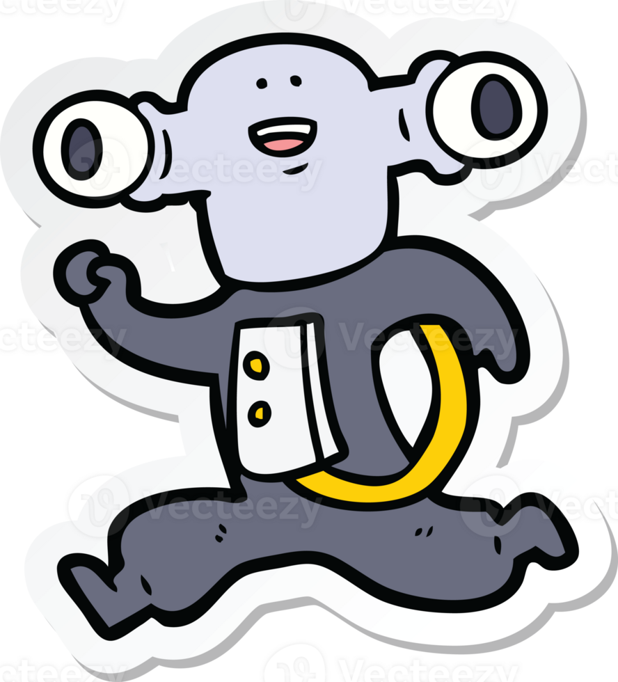 sticker of a friendly cartoon alien running png