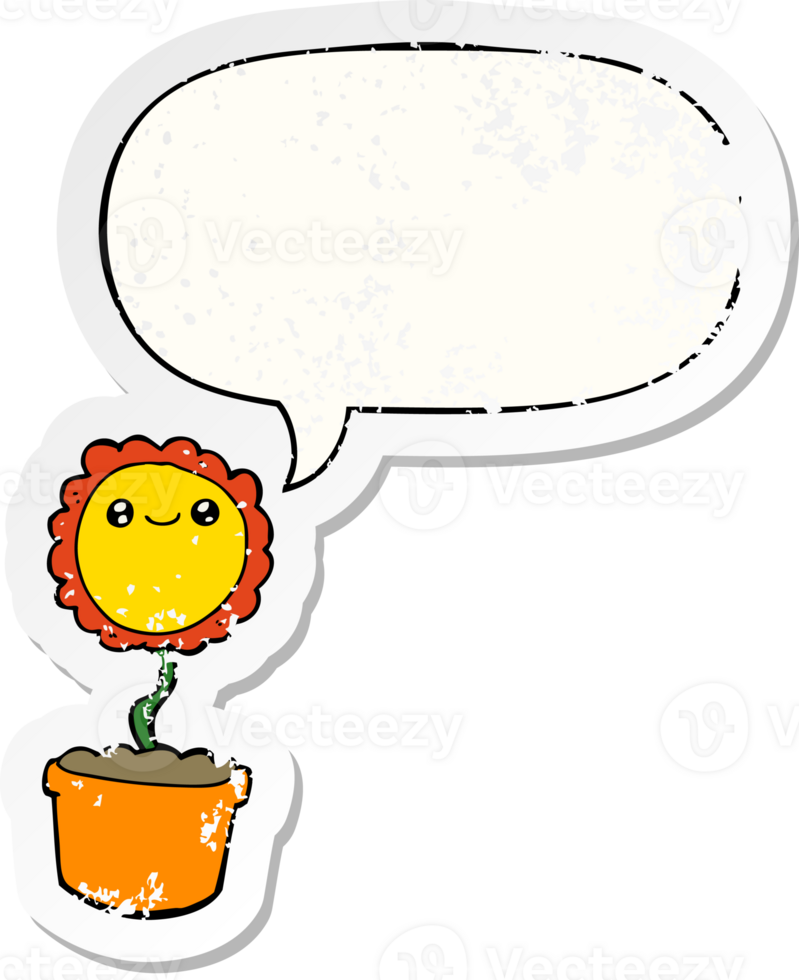 cartoon flower with speech bubble distressed distressed old sticker png