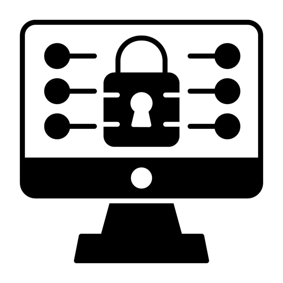 Padlock inside monitor, computer security vector