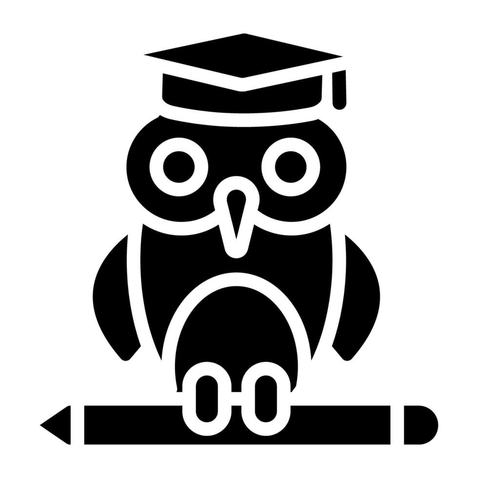 Owl with mortarboard and pencil, wisdom education icon vector