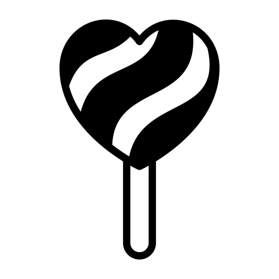 Sweet heart lollipop in solid icon vector
