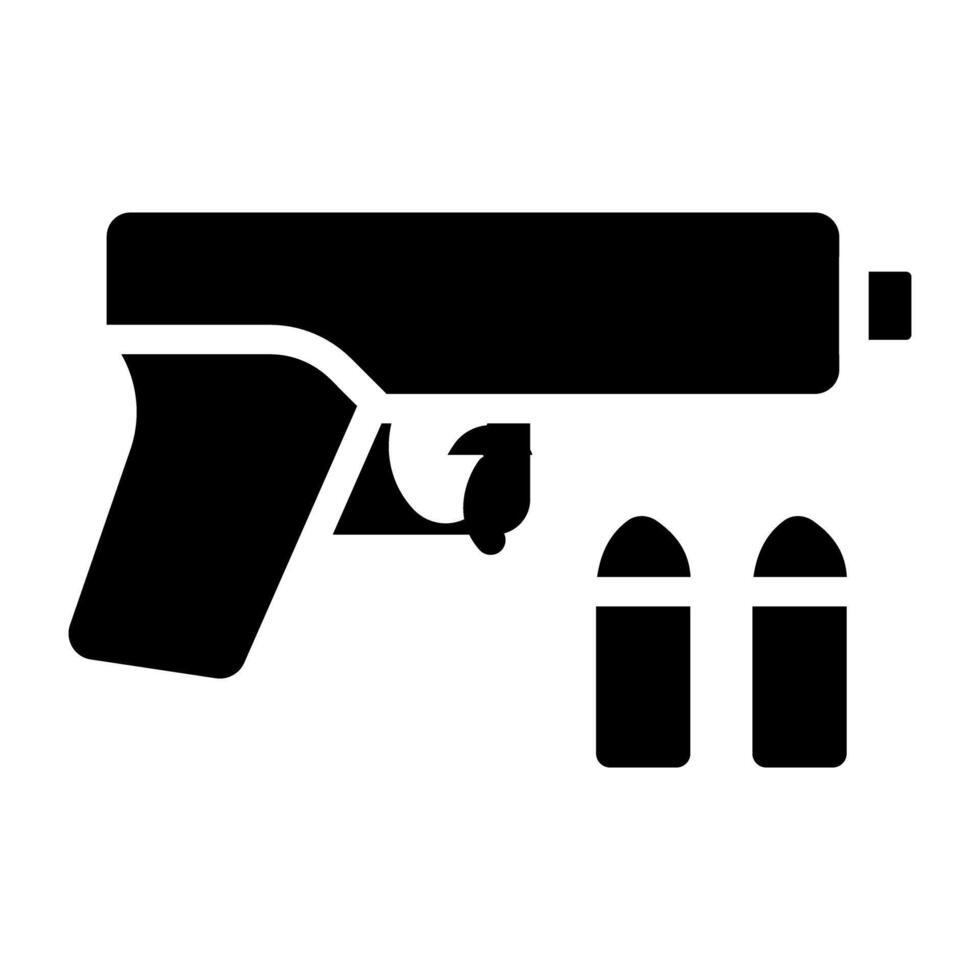 Hand gun with bullets, icon of revolver vector