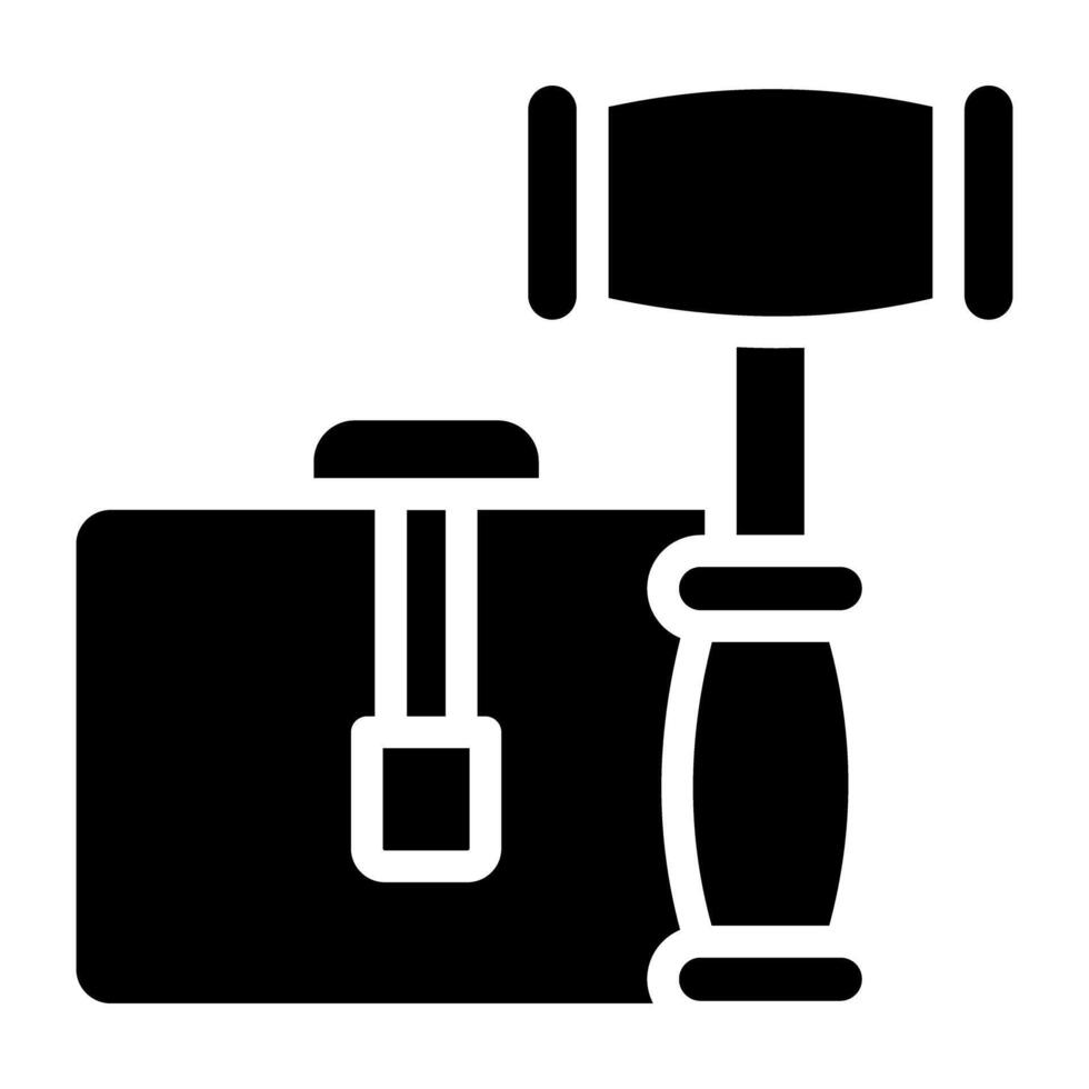Briefcase with hammer, business law icon vector