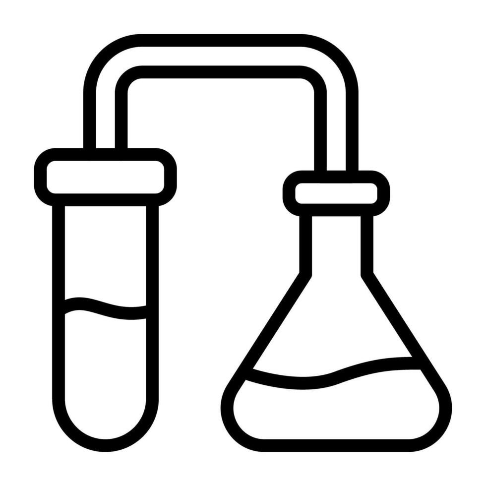 Flask connected with test tube, linear design of chemical experiment vector