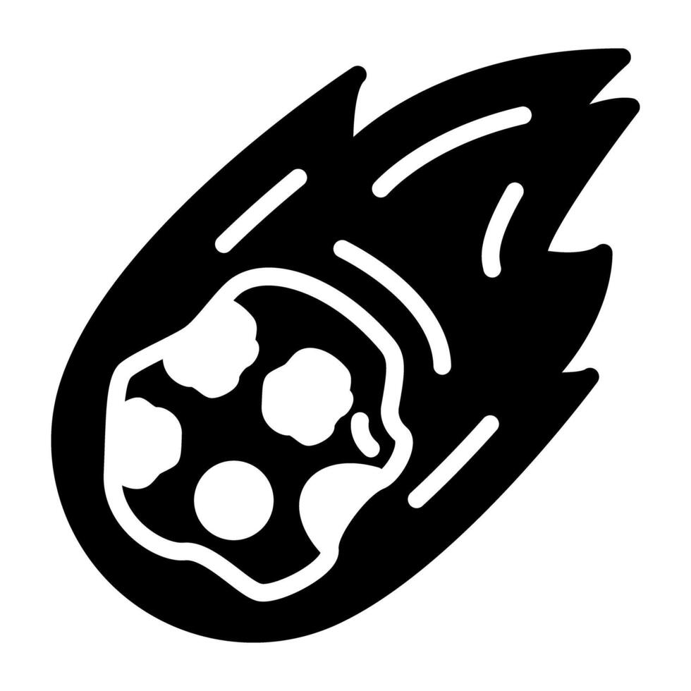 Asteroid falling fireball icon in solid design, bolide vector