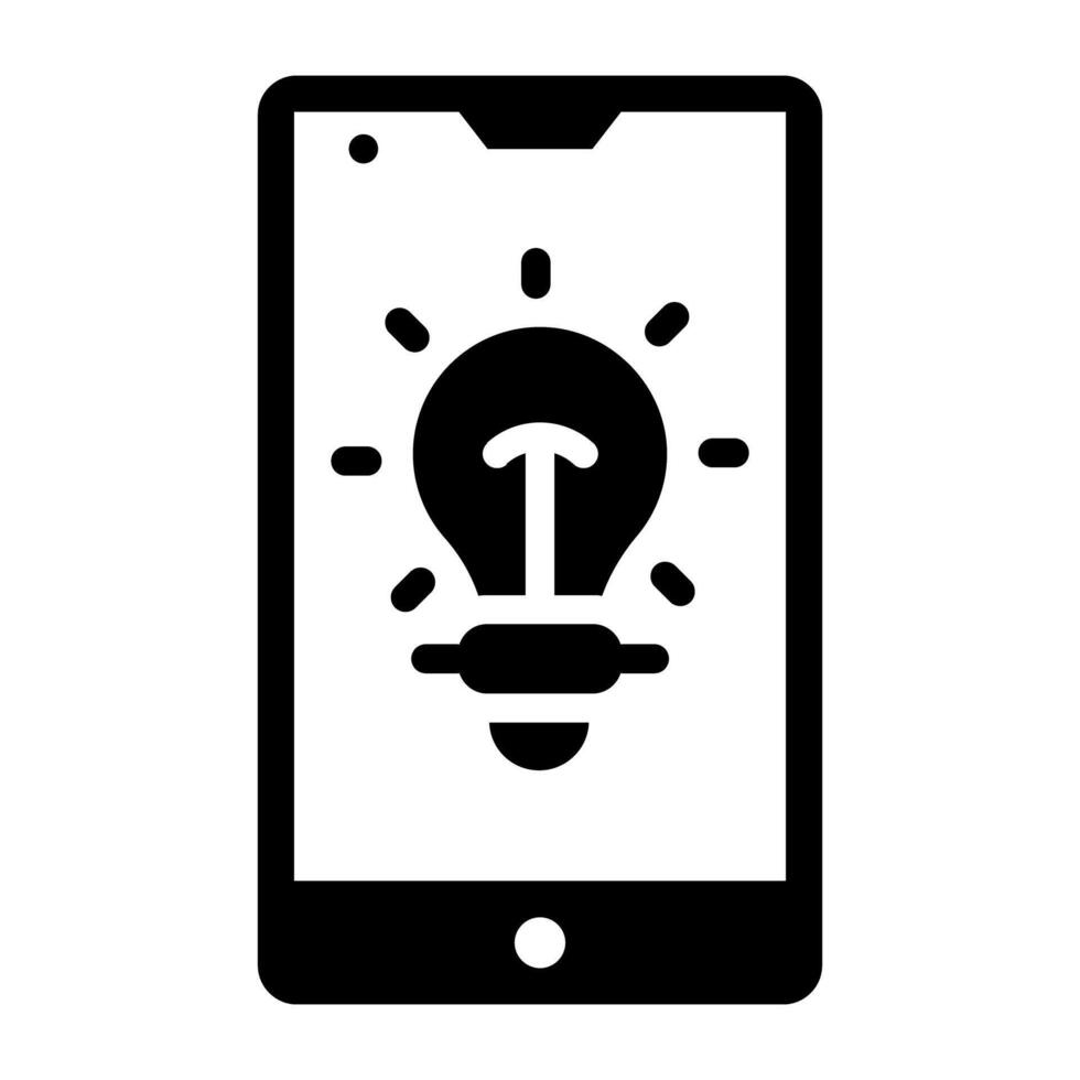 Light bulb inside smartphone, icon of mobile idea vector