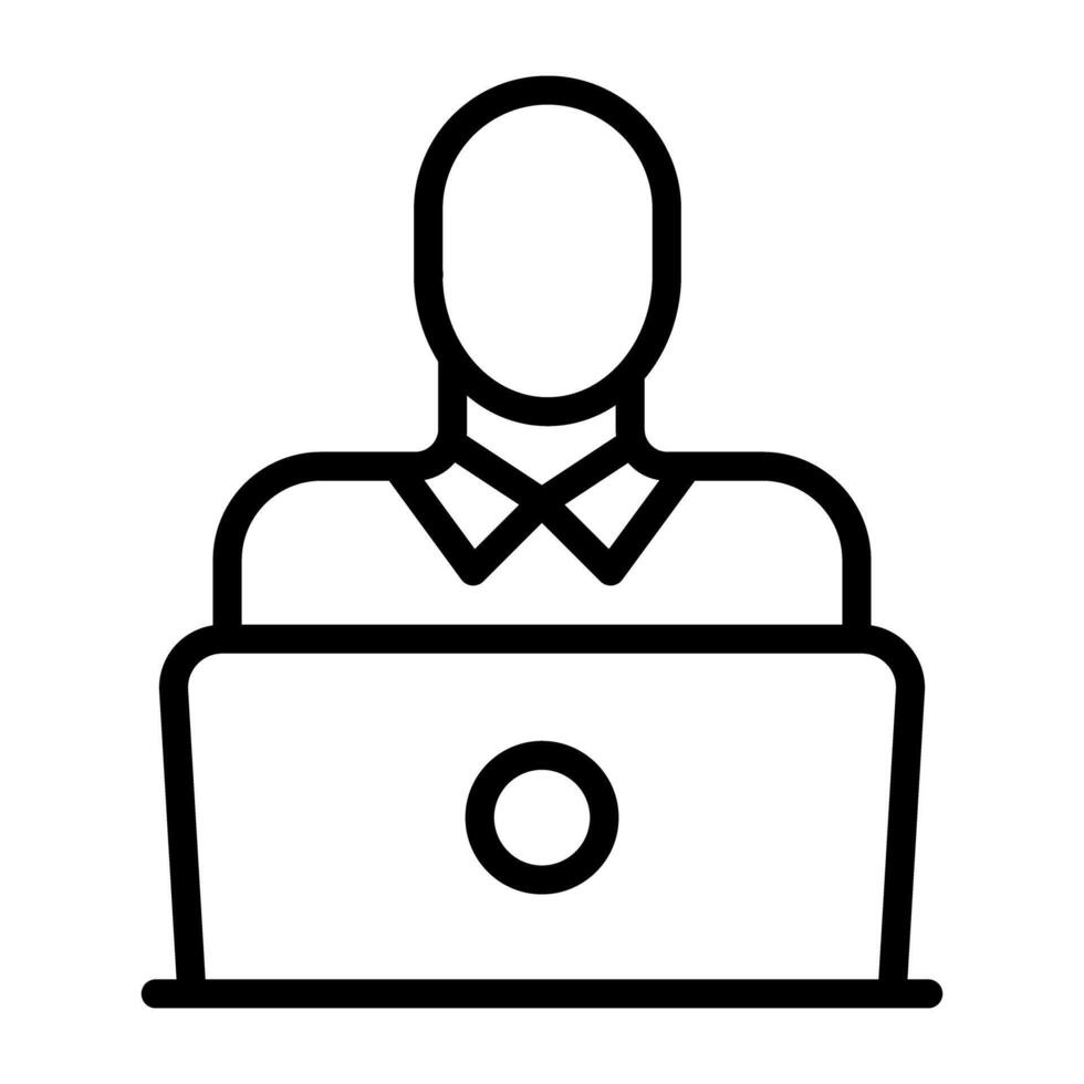 Avatar in front of laptop, online student icon vector