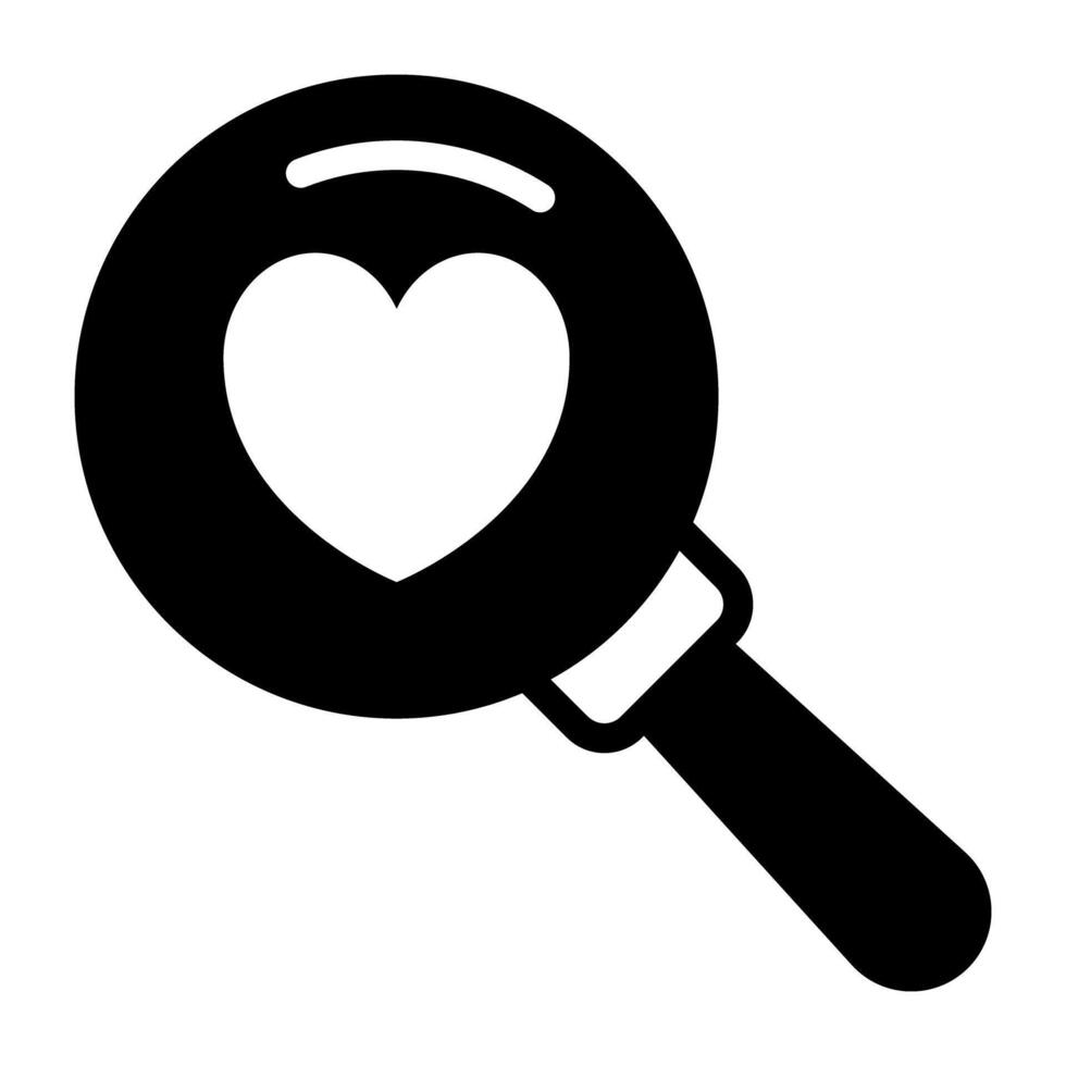 Heart under magnifying glass, search love icon vector