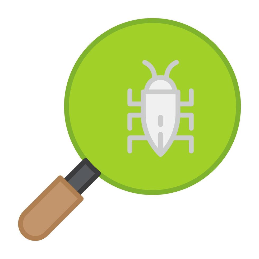 Virus under magnifying glass, search bug icon vector