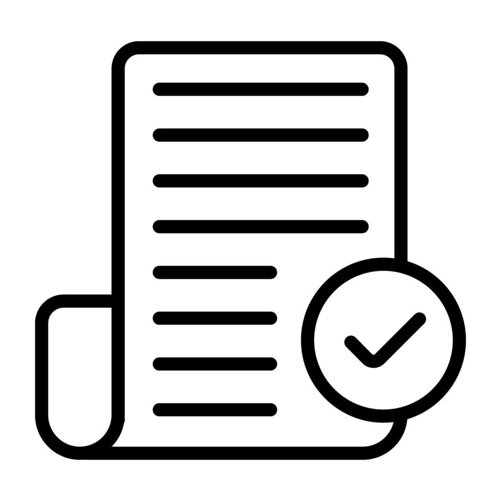 Folded paper with tick mark, verified document icon vector