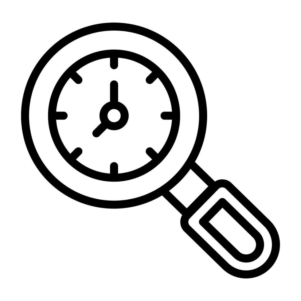 Clock under magnifying glass, search history icon vector