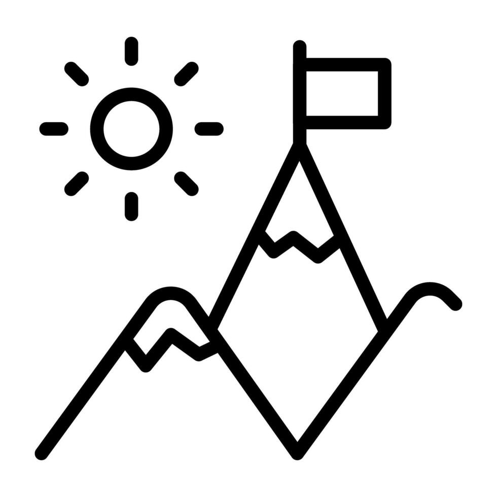 Flag on mountain, mission achieved icon vector