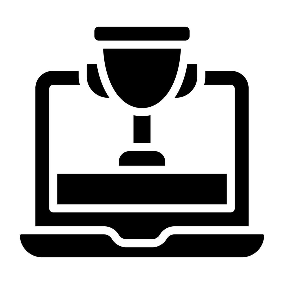 Trophy cup inside laptop, online award icon vector