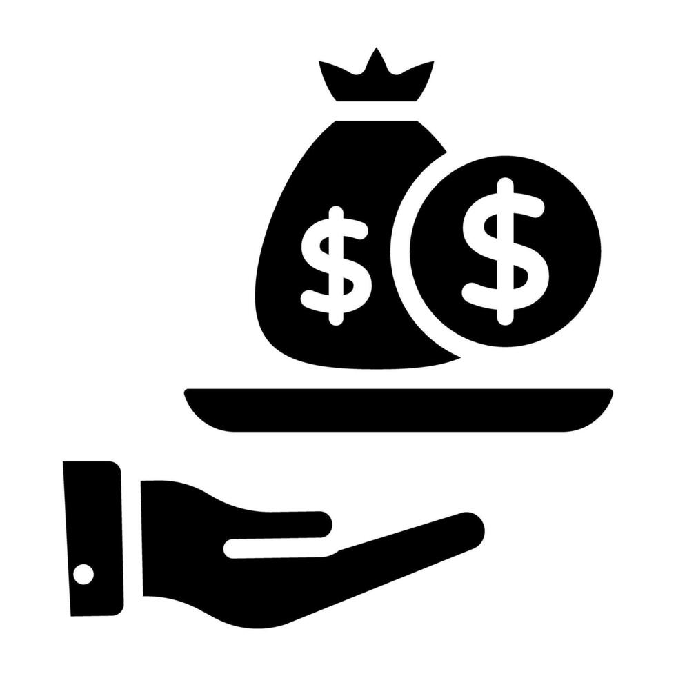 Dollar bag on hand, concept of offer money icon vector