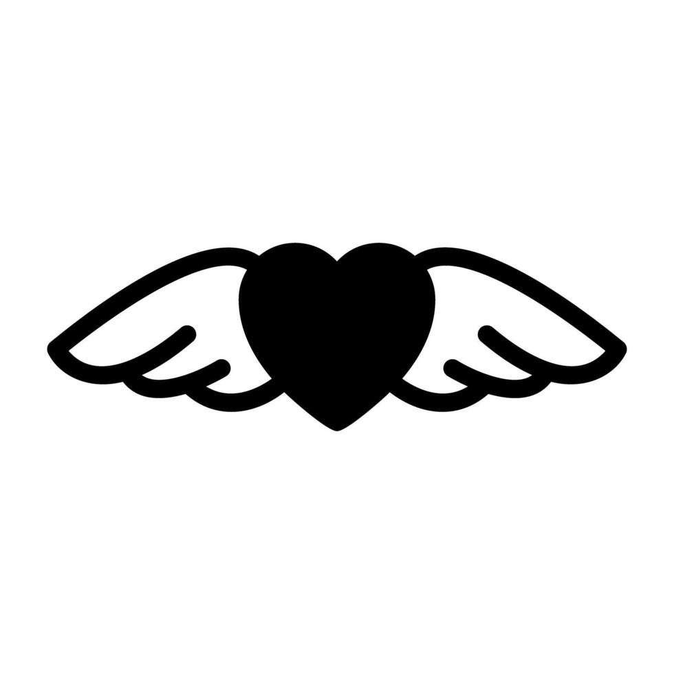 Heart with wings, concept of love wings solid icon vector