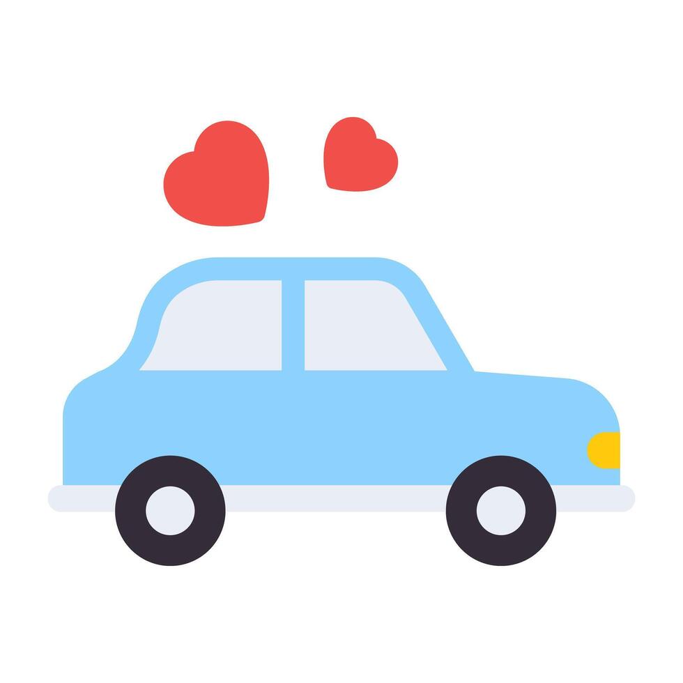 Hearts with car showcasing long drive icon vector