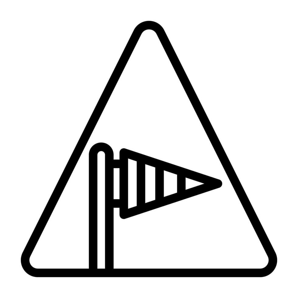 un cono montado en un mástil exhibiendo manga de viento dentro cautela firmar, charlatán precaución contorno icono vector