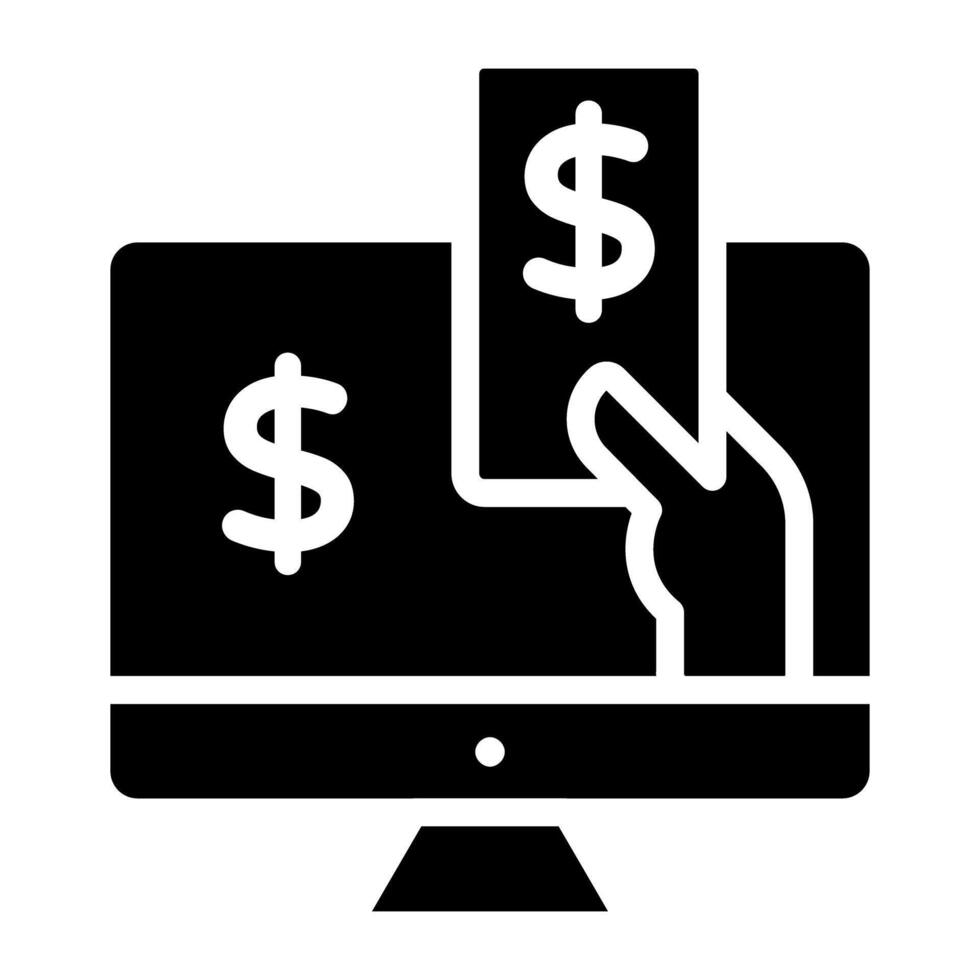 Online money icon in trendy design, dollar inside monitor vector