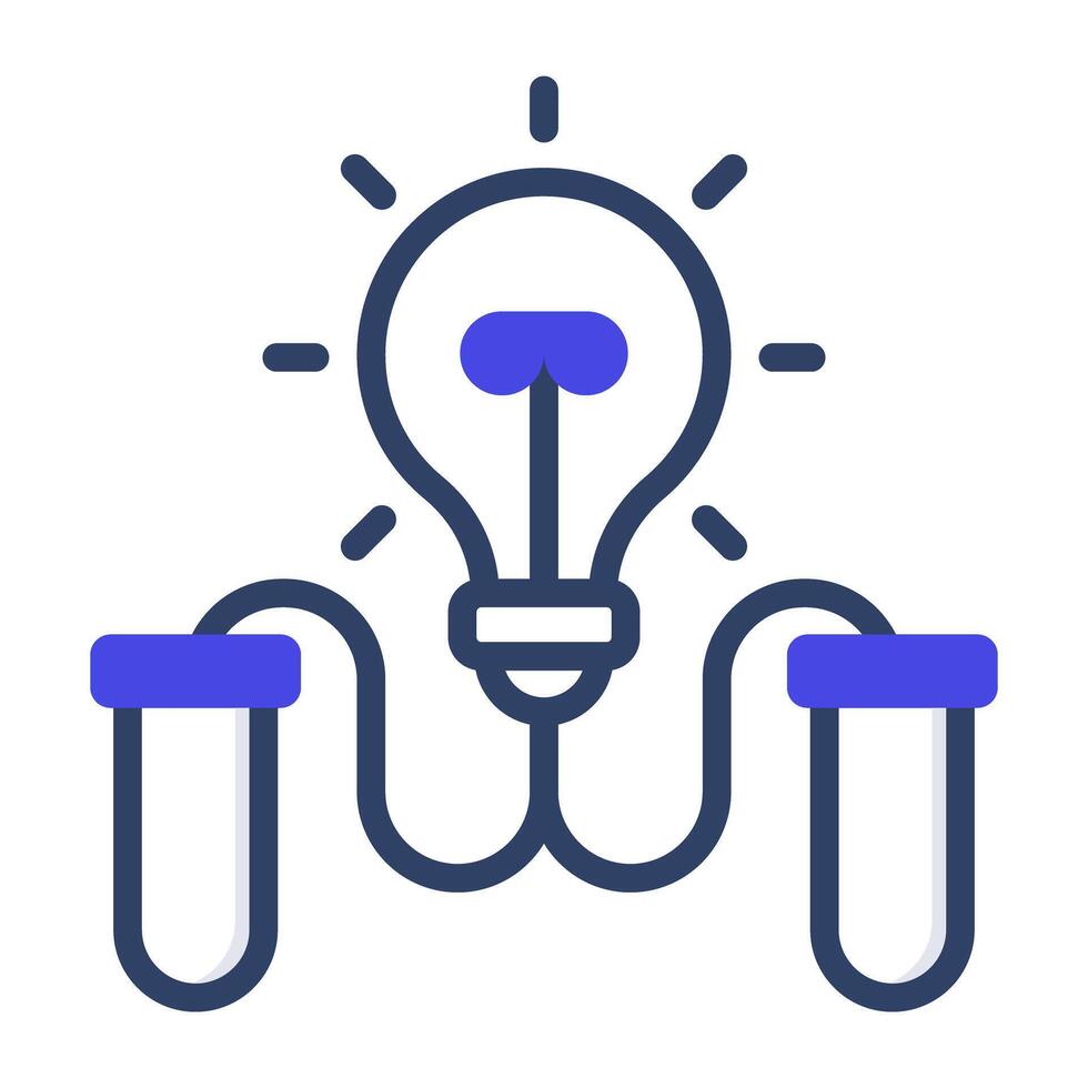 Light bulb connected with test tubes, creative lab icon vector