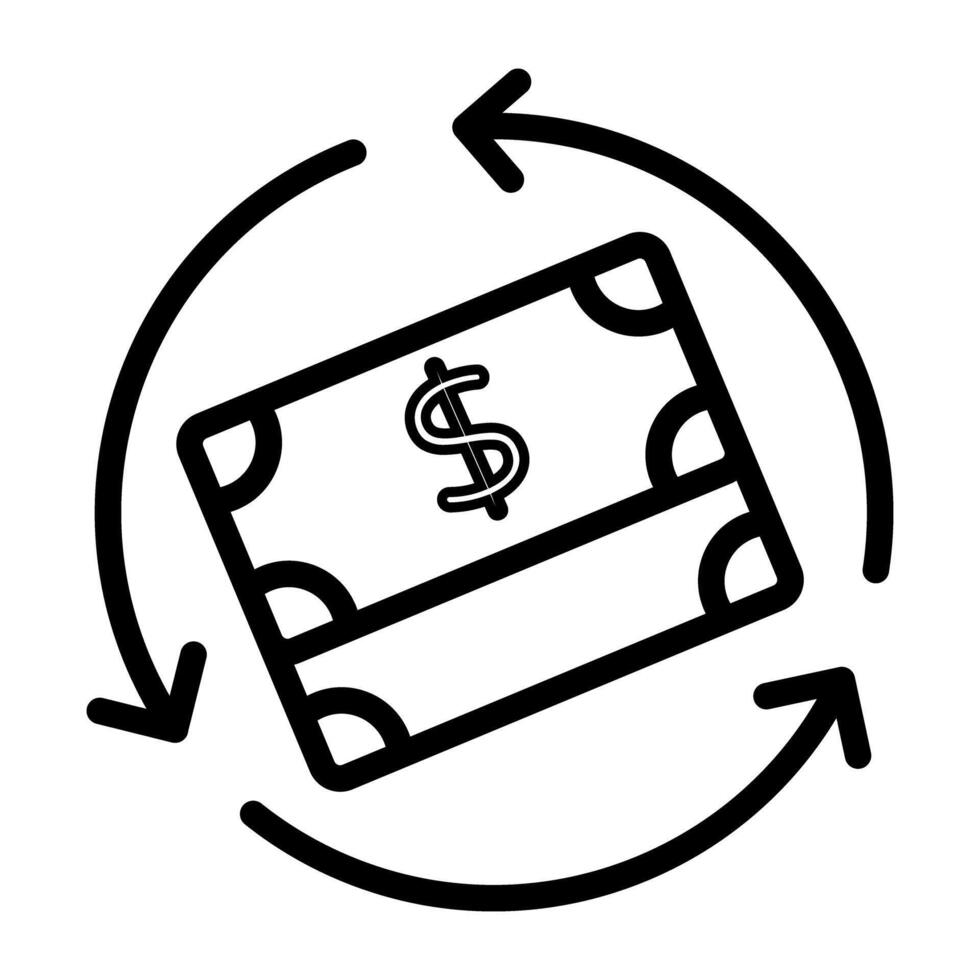 Dollar with reversible arrows, money flow icon vector