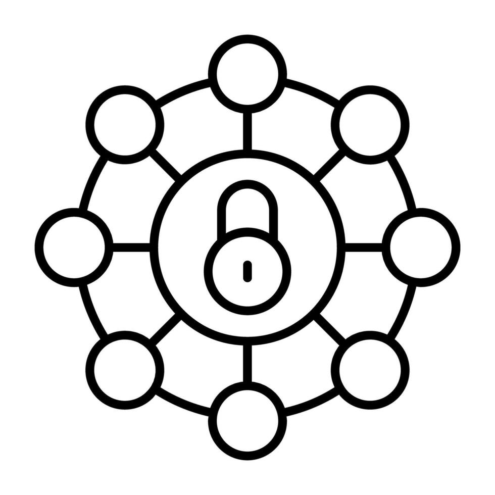 Nodes with padlock, linear design of network lock vector