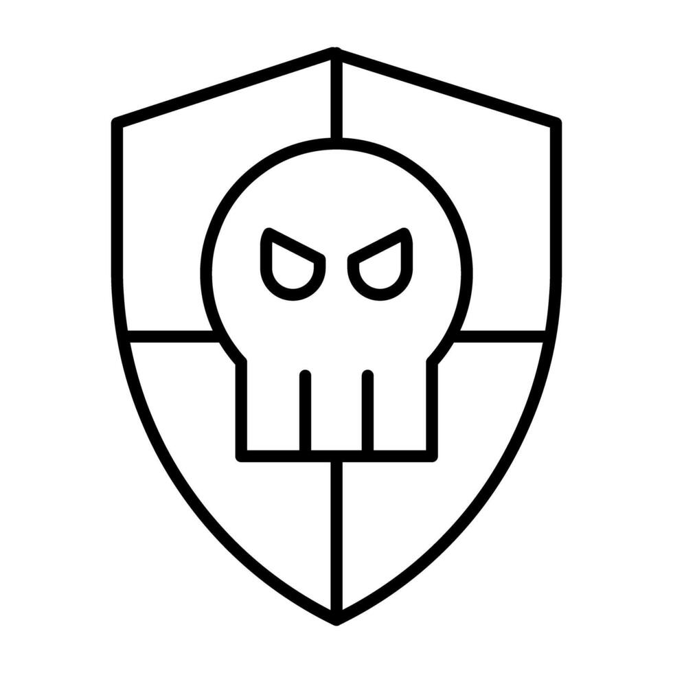 Skull with shield, linear design of security hacking vector