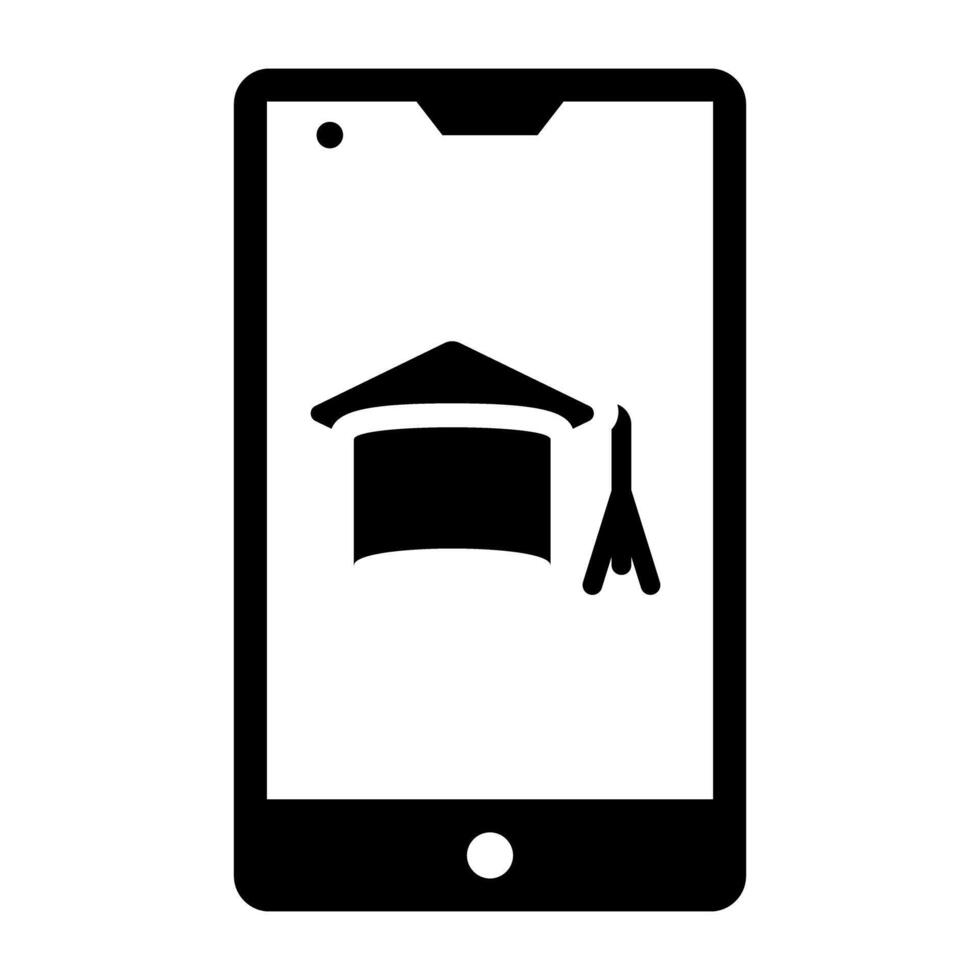 Mortarboard inside smartphone, mobile education icon vector