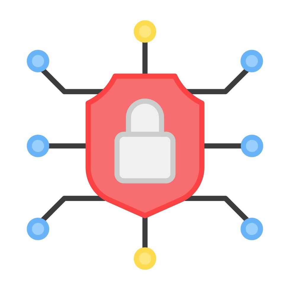 Nodes with padlock, flat design of network lock vector