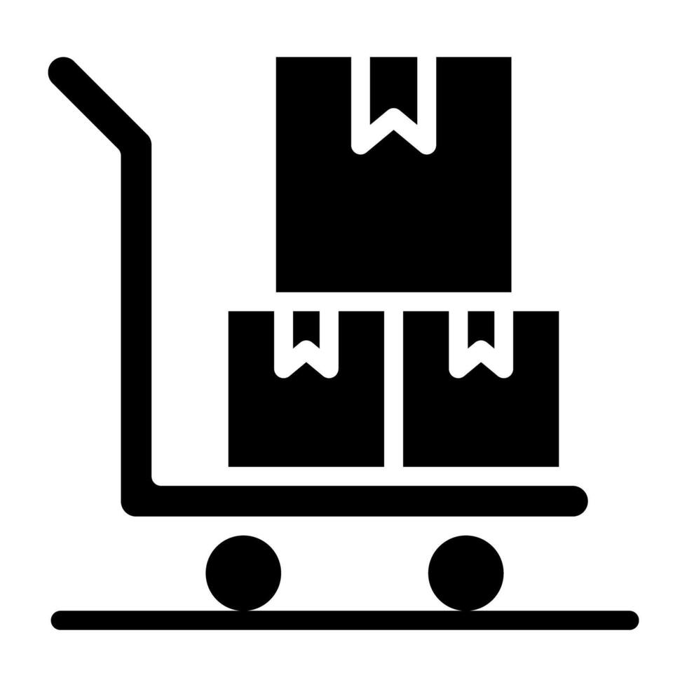 Packages on wheelbarrow, luggage cart icon vector