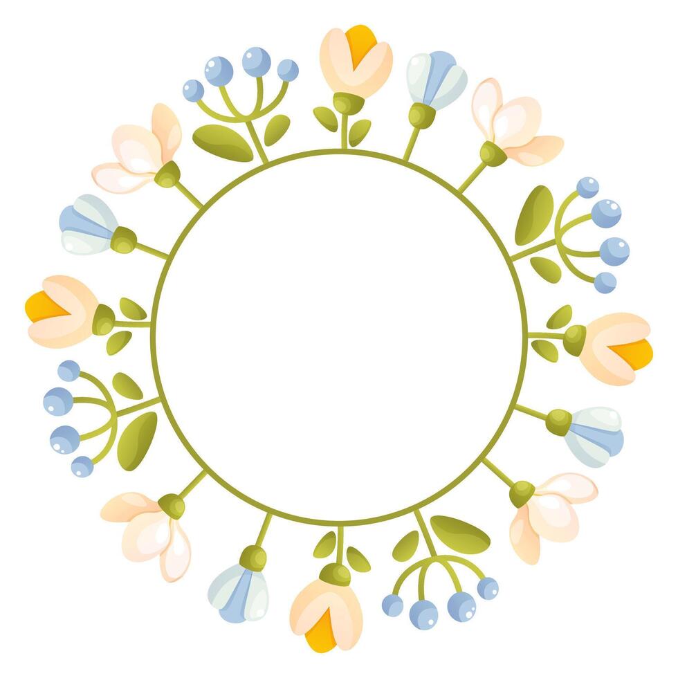 a round frame with flowers and leaves vector