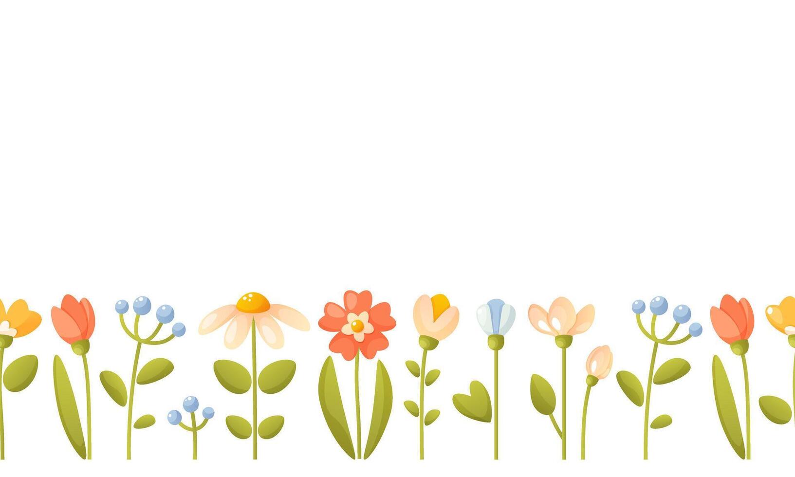 horizontal sin costura frontera a lo largo el fondo borde de primavera verano flores floral sin costura modelo en un blanco antecedentes. primavera antecedentes. vector diseño para papel, cubrir, tela, interior decoración.