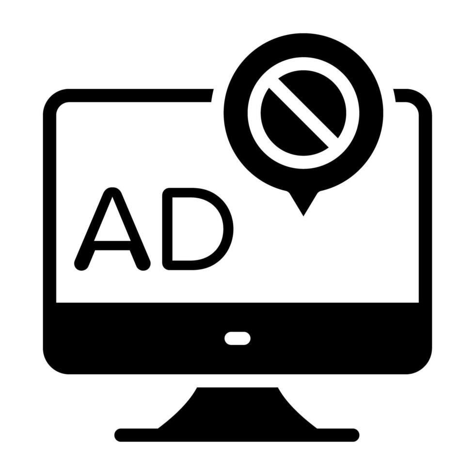 icono de bloquear anuncio, sólido diseño vector