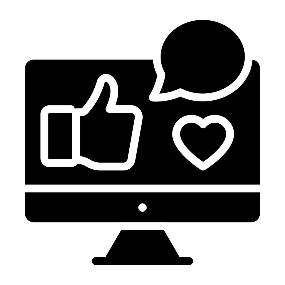 Heart with thumb inside monitor, icon of online feedback vector