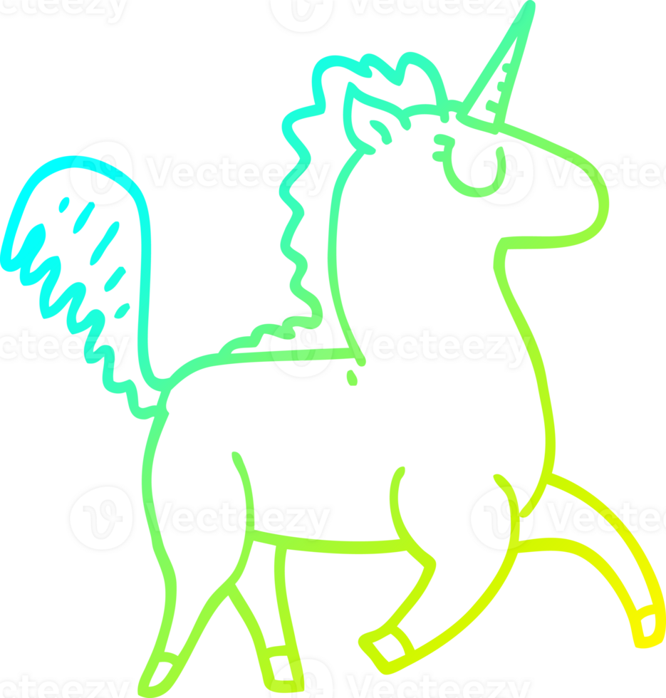 cold gradient line drawing of a cartoon unicorn png