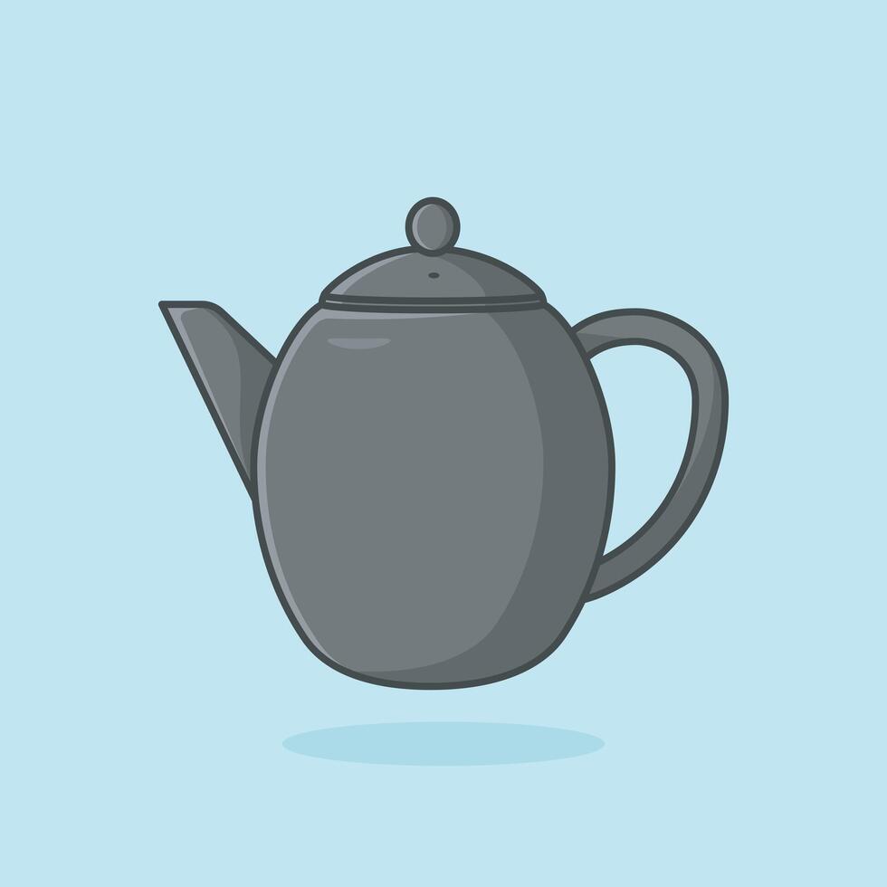 Unique Style Kettle sticker design vector illustration. Kitchen interior object icon concept. Kitchen Teapot with closed lid sticker design with shadow. Restaurant kettle icon logo.