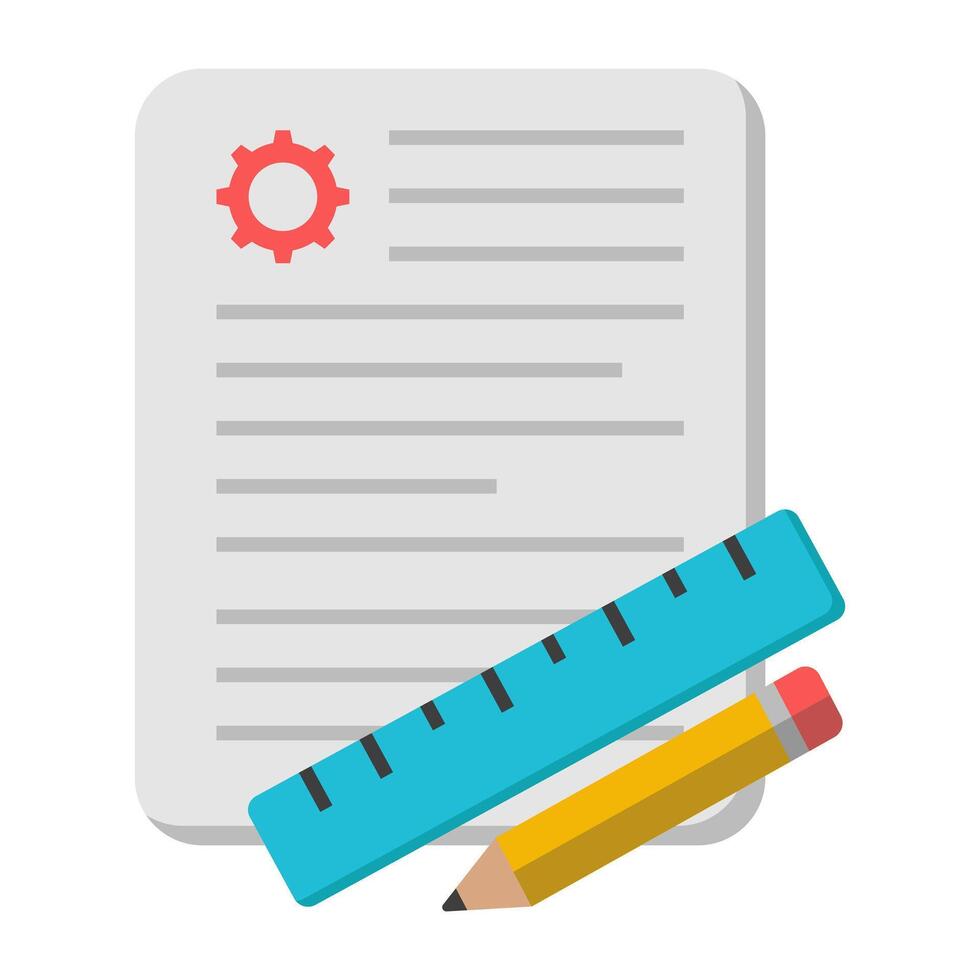 Paper with pencil and gear, icon of content management vector