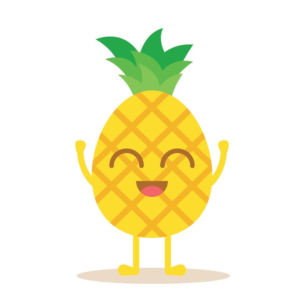 Cute Happy Pineapple Fruit Character. Vector Illustration Of Fruits Isolated On White Background.