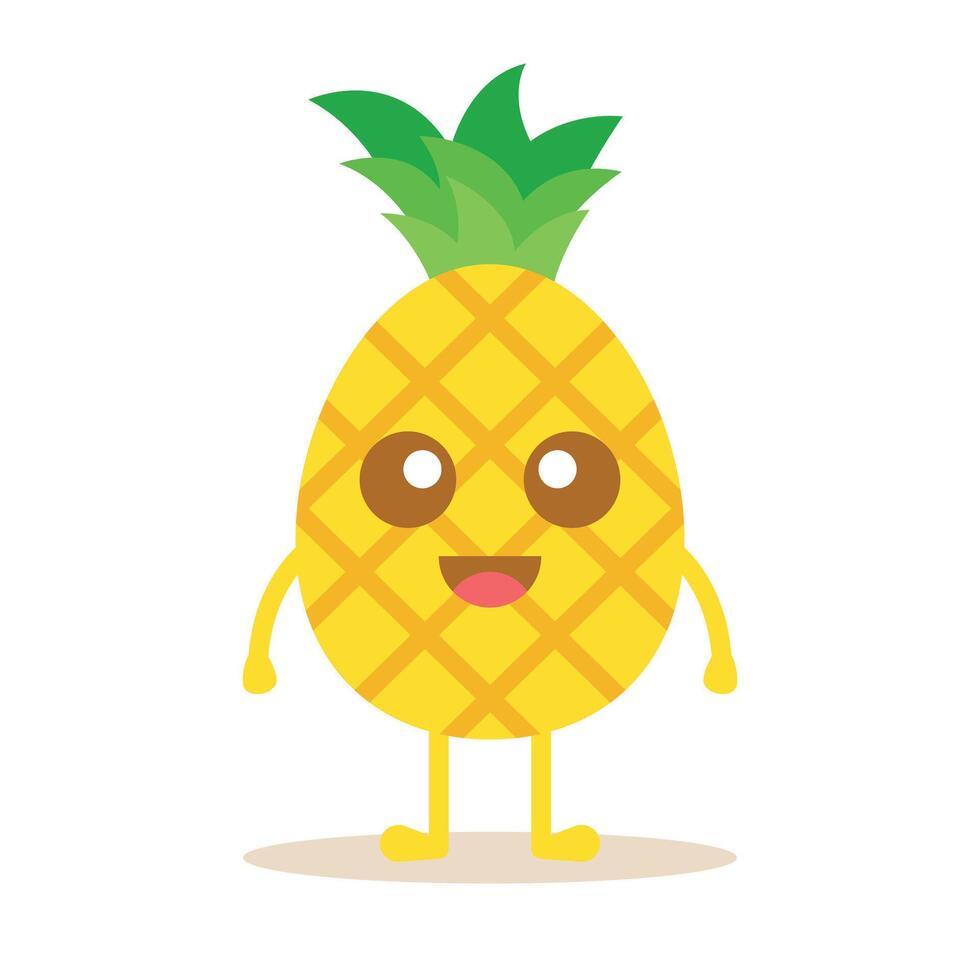 Cute Pineapple Cartoon Character. Cute Frest Fruit Isolated On White Background. vector