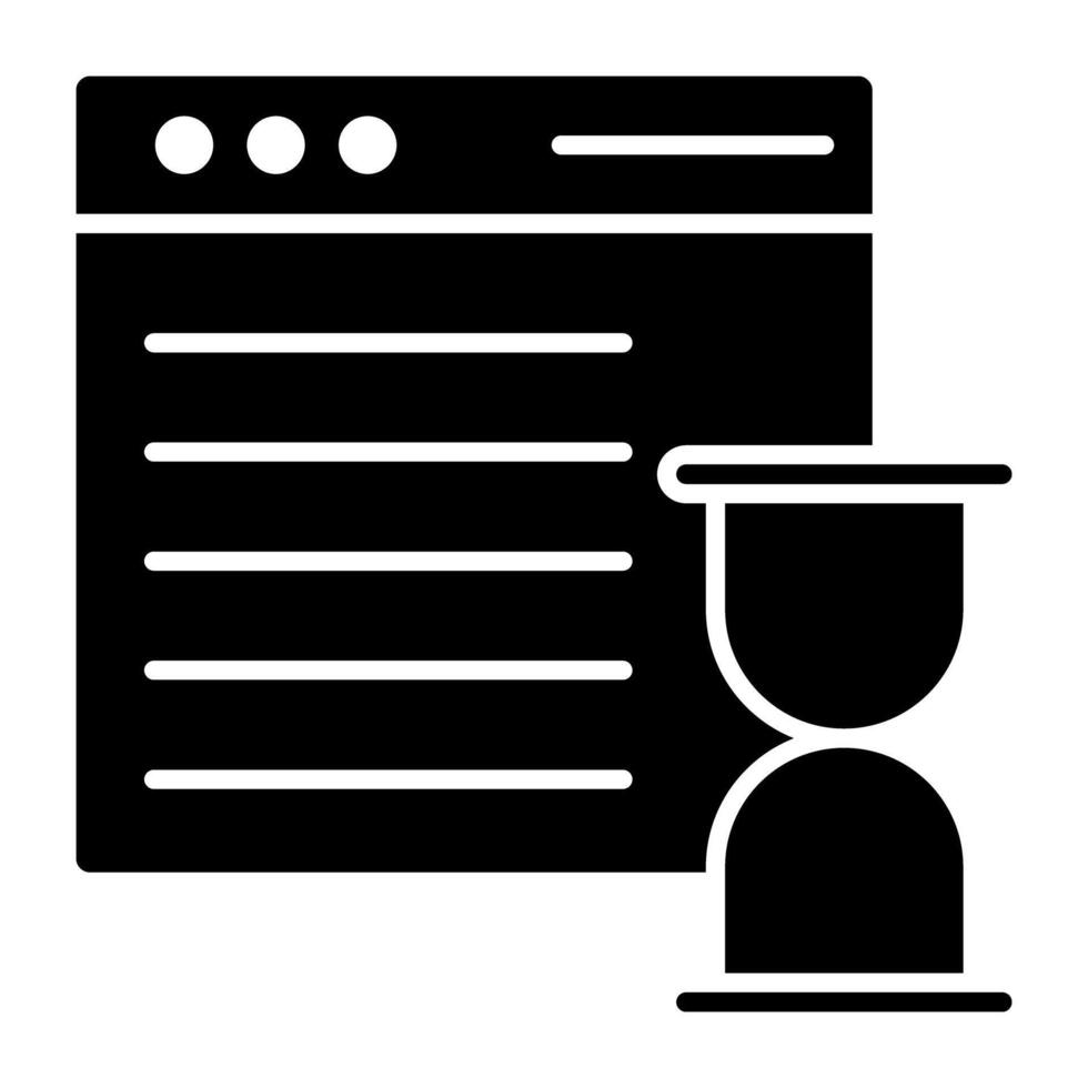 Sandglass with web page, solid design of web timer vector