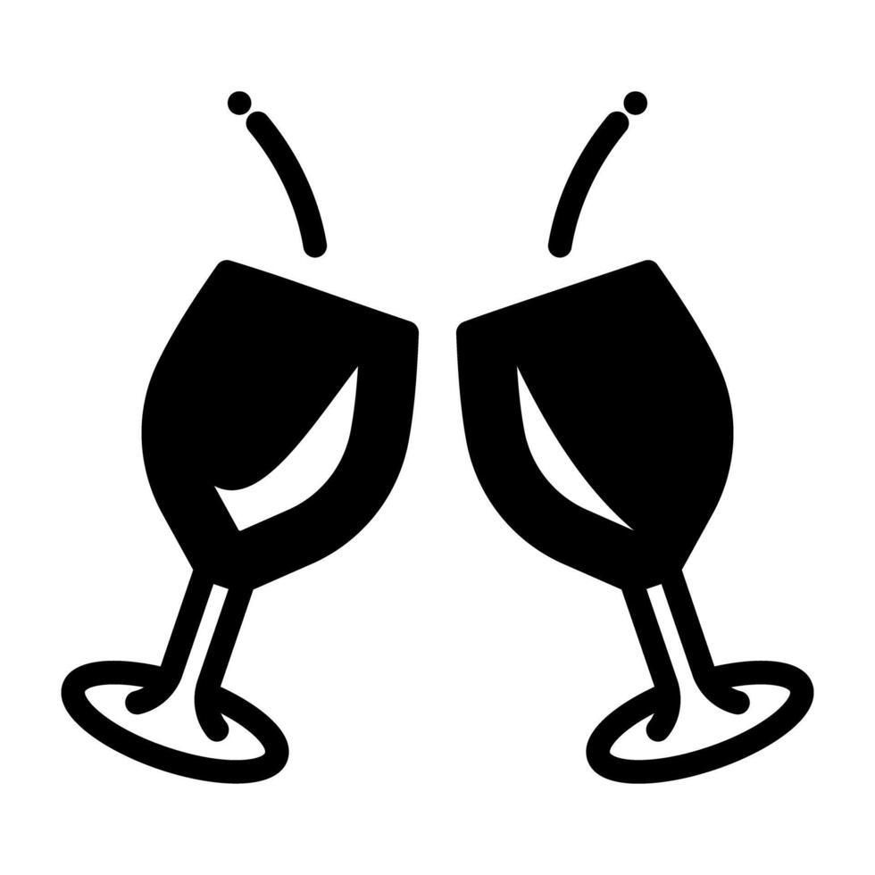 Glasses sticking with each other, icon of toasting vector