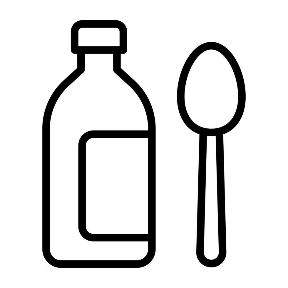 Syrup bottle with spoon, icon of syrup vector