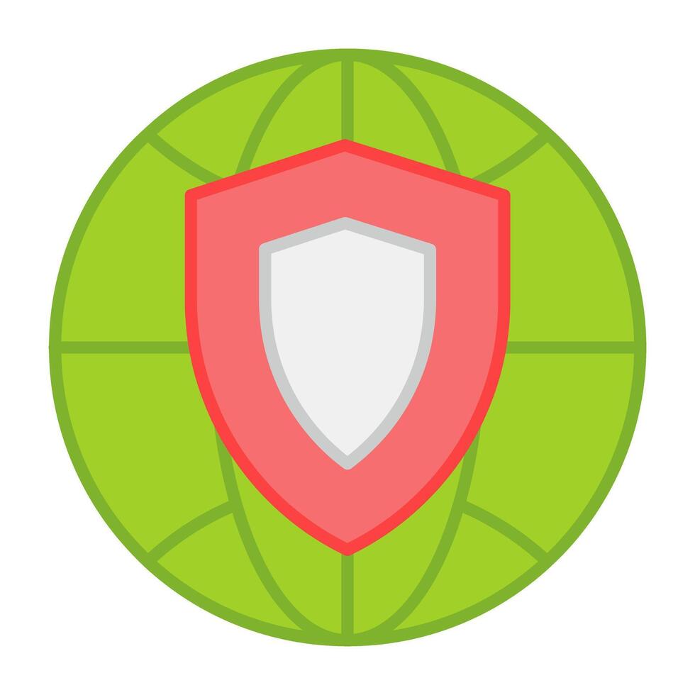 Global security icon in flat design, shield with globe vector