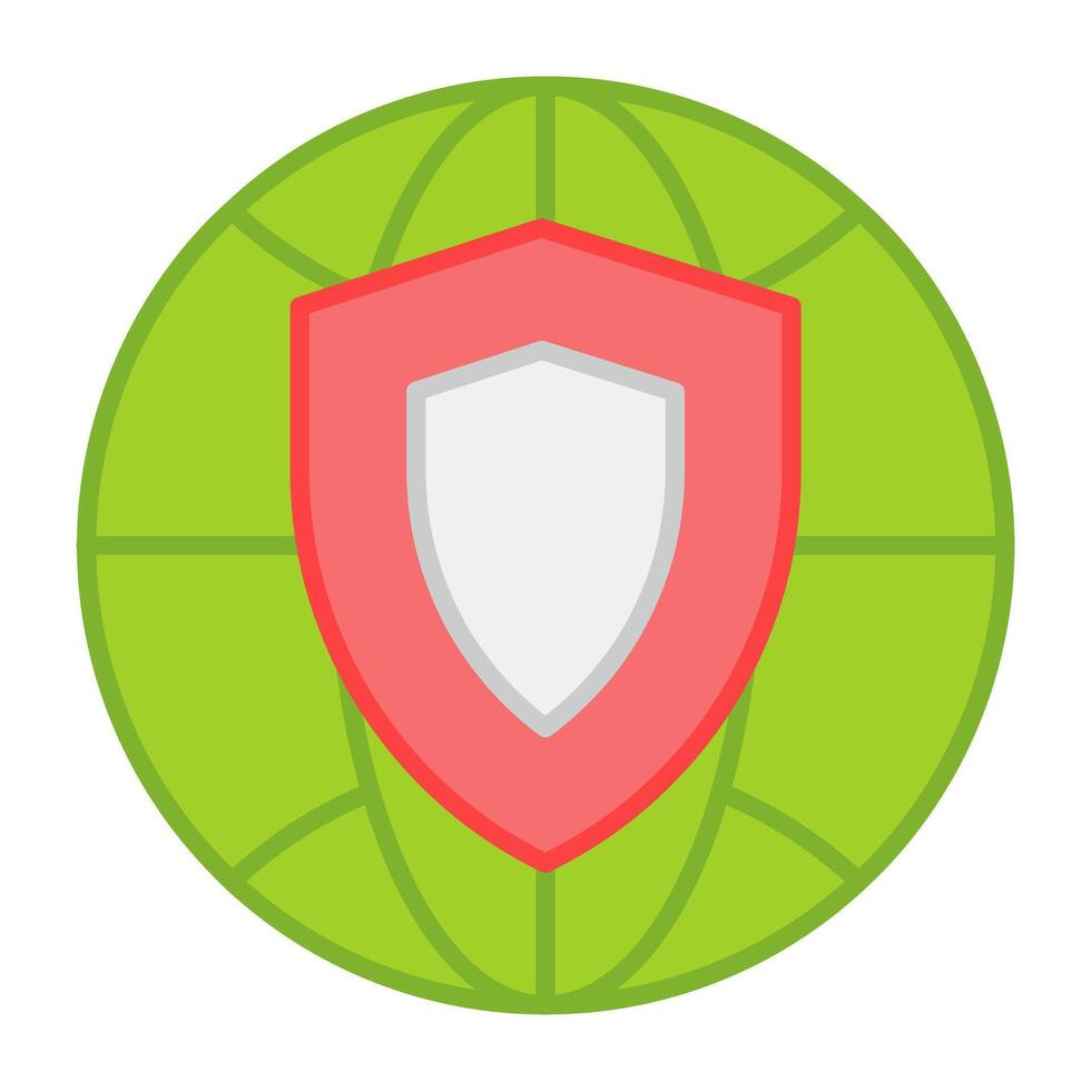 Global security icon in flat design, shield with globe vector