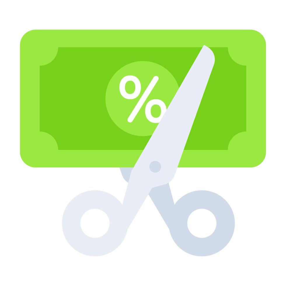 Banknote with scissors, cut price icon vector